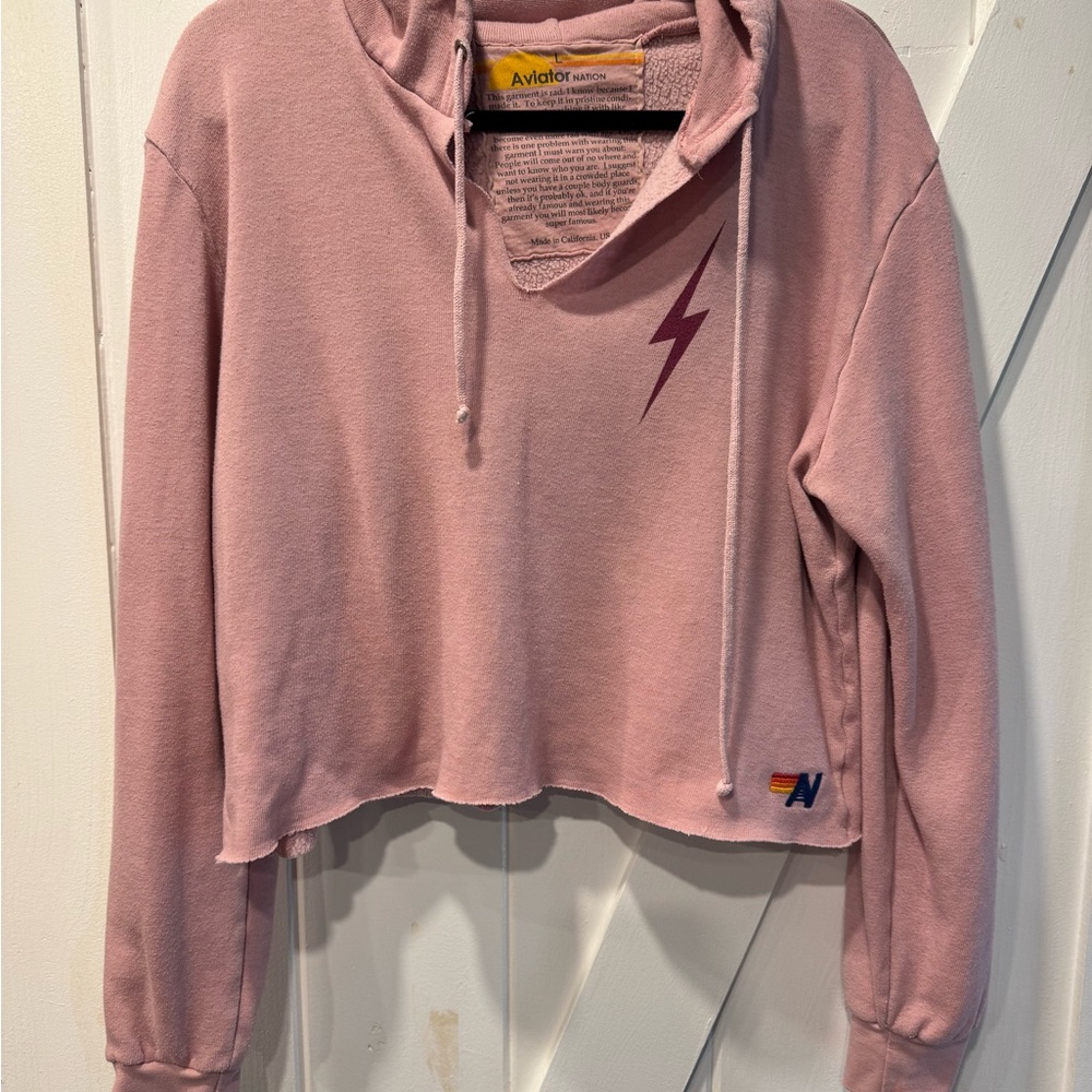 Aviator Nation Mauve Lightning Bolt Women's Split Neck Cropped Hoodie